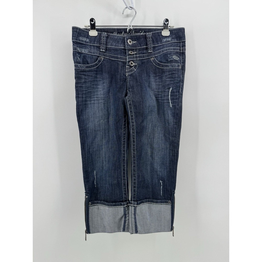 Harley Davidson Women's Size‎ 6 Cropped Cuffed Jeans  Zip Capri Biker